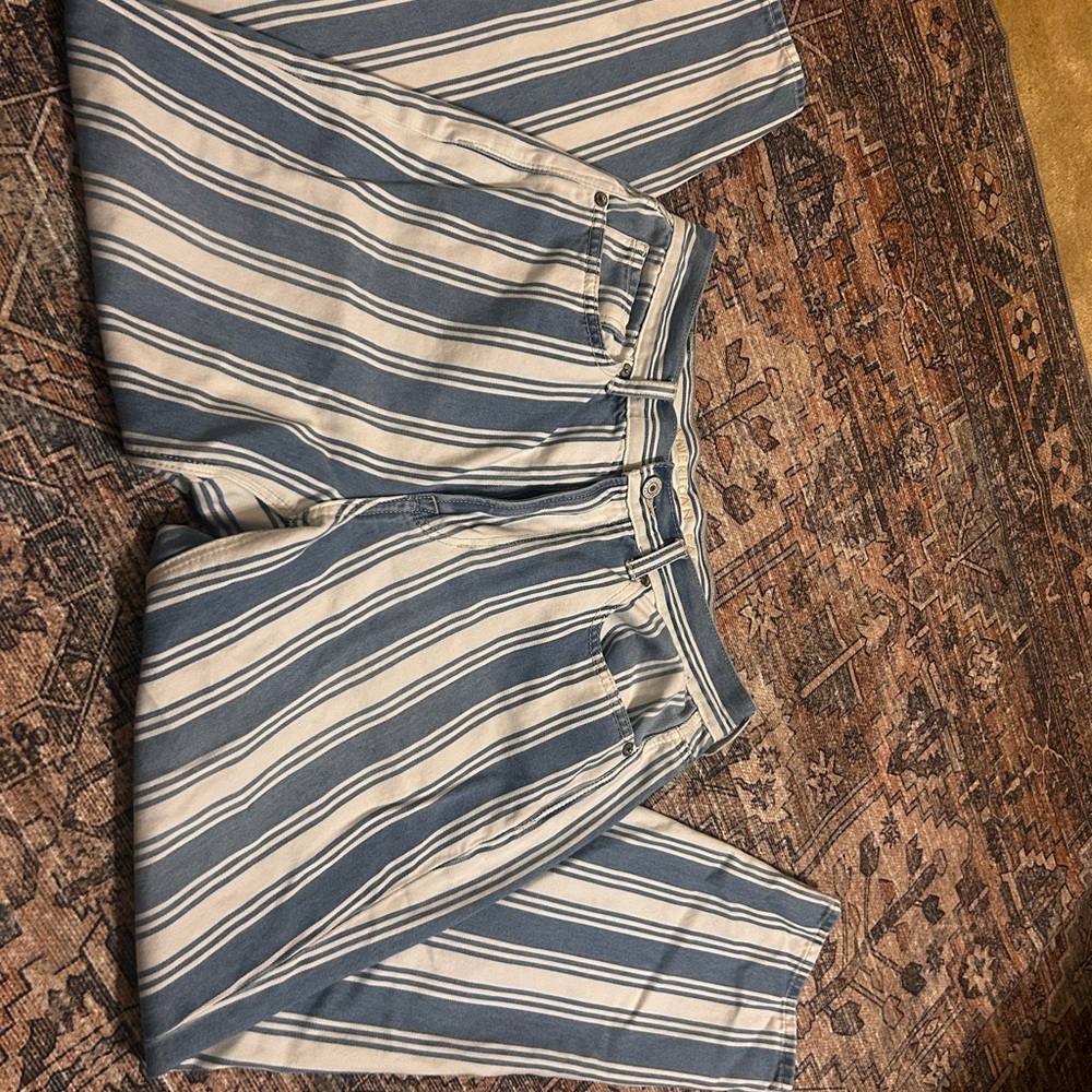 Chic Blue & White Striped Trousers